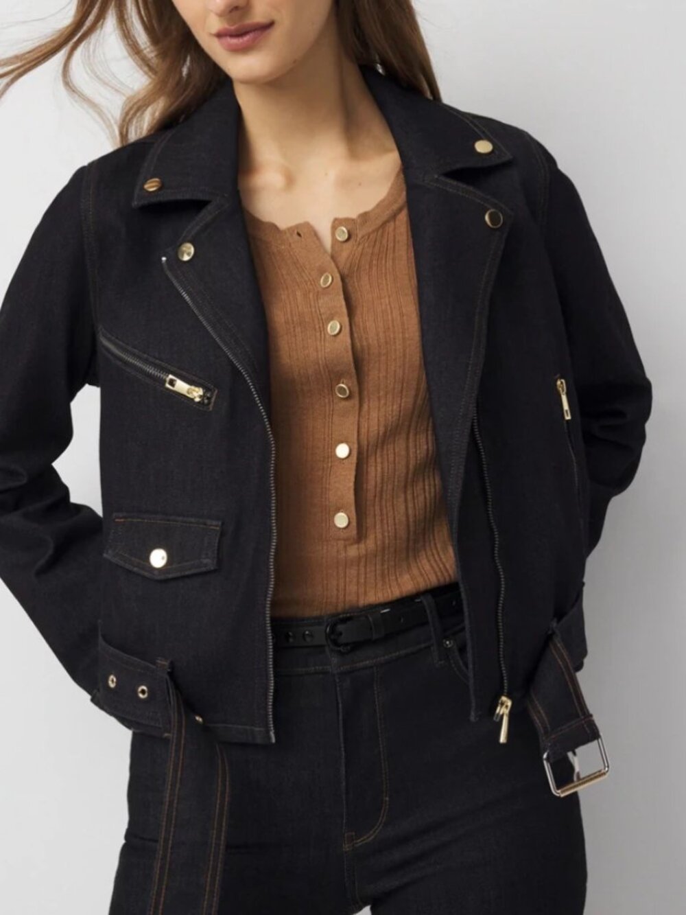nwt white house black market denim moto jacket midnight rinse xs no belt - Picture 3 of 3
